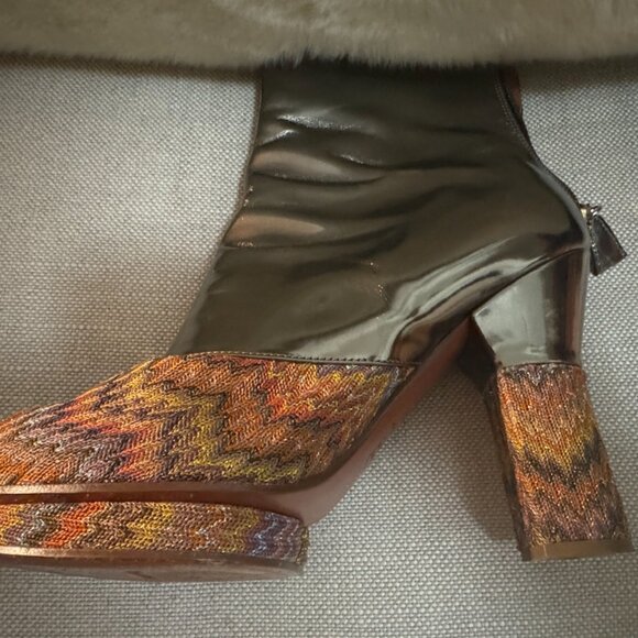 Metallic leather & pastel MISSONI print - platform boots made in Italy - size 39 - Picture 12 of 13